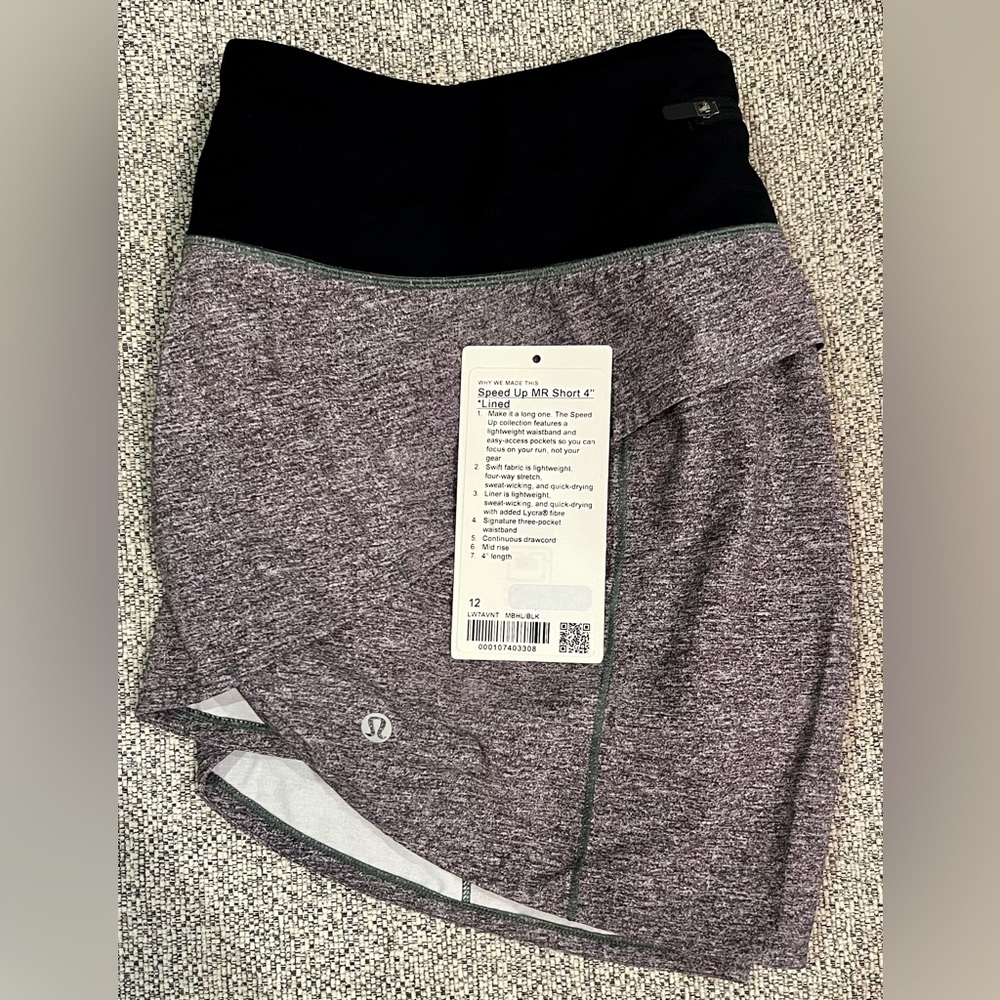 Lululemon Speed Up Shorts Size 12 Heather Lux Multi Black/Heathered Black